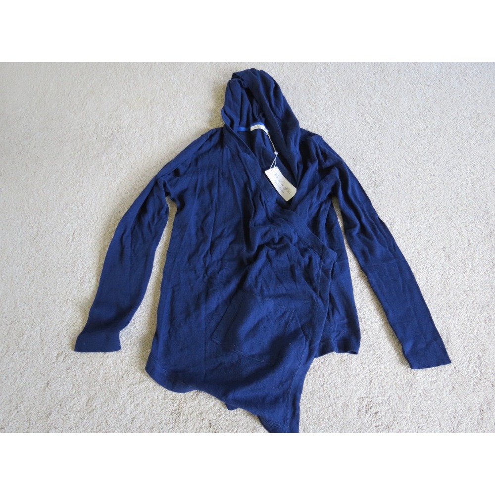 Caroline Grace Cotton Cashmere Open Sweater Cardigan Navy Large Hoodie LSC1611